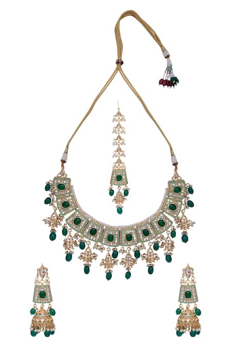 Posh by Rathore Kundan Necklace,earrings And Mangtikka Set