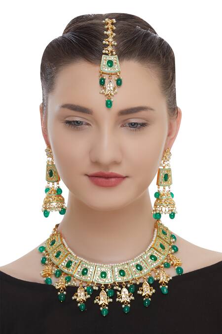 Shop_Posh By Rathore_Kundan Necklace,earrings And Mangtikka Set_at_Aza_Fashions