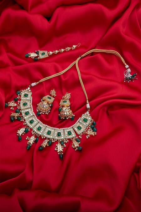 Buy_Posh By Rathore_Kundan Necklace,earrings And Mangtikka Set_Online_at_Aza_Fashions