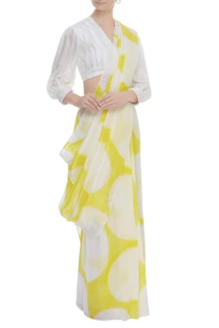 Vedika M White Silk Circle Printed Saree Online at Aza Fashions Vedika M_White Silk Circle Printed Saree _Online_at_Aza_Fashions