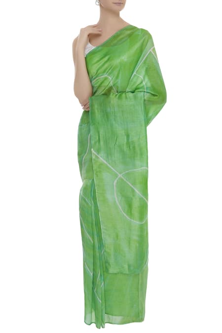 Vedika M Green Hand Painted Saree With Blouse