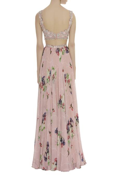 Shop Mahima Mahajan Pink Square Neck Embroidered Lehenga Set at Aza Fashions Shop_Mahima Mahajan_Pink Square Neck Embroidered Lehenga Set_at_Aza_Fashions