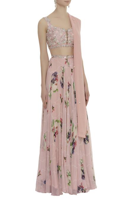 Mahima Mahajan Pink Square Neck Embroidered Lehenga Set Online at Aza Fashions Mahima Mahajan_Pink Square Neck Embroidered Lehenga Set_Online_at_Aza_Fashions