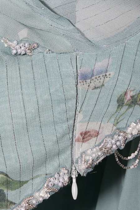 Shop_Mahima Mahajan_Blue V Neck Embroidered Anarkali With Dupatta_Online_at_Aza_Fashions