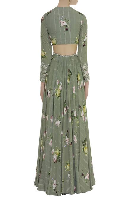 Shop Mahima Mahajan Green Round Printed Lehenga Set at Aza Fashions Shop_Mahima Mahajan_Green Round Printed Lehenga Set_at_Aza_Fashions