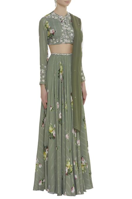 Mahima Mahajan Green Round Printed Lehenga Set Online at Aza Fashions Mahima Mahajan_Green Round Printed Lehenga Set_Online_at_Aza_Fashions