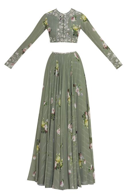 Buy Mahima Mahajan Green Round Printed Lehenga Set Online at Aza Fashions Buy_Mahima Mahajan_Green Round Printed Lehenga Set_Online_at_Aza_Fashions
