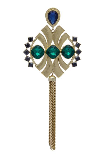 Masaya Jewellery Green Symmetric Tassel Earrings Online at Aza Fashions Masaya Jewellery_Green Symmetric Tassel Earrings _Online_at_Aza_Fashions