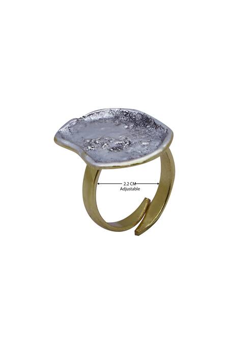 Shop_Masaya Jewellery_Gold Plated Textured Coin Adjustable Ring _Online_at_Aza_Fashions