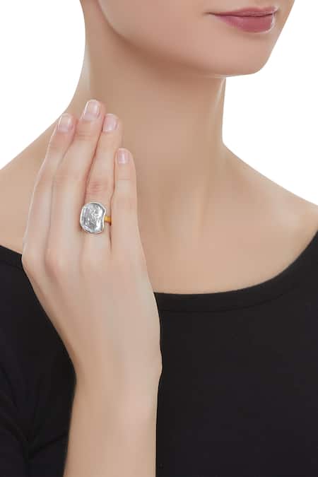 Masaya Jewellery Textured Coin Adjustable Ring 