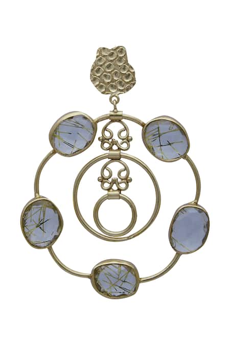 Masaya Jewellery Gold Plated Stone Studded Loop Earrings Online at Aza Fashions Masaya Jewellery_Gold Plated Stone Studded Loop Earrings _Online_at_Aza_Fashions