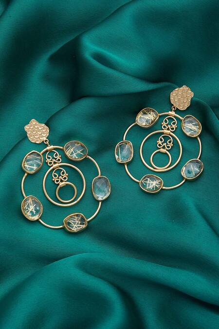 Buy Masaya Jewellery Gold Plated Stone Studded Loop Earrings Online at Aza Fashions Buy_Masaya Jewellery_Gold Plated Stone Studded Loop Earrings _Online_at_Aza_Fashions