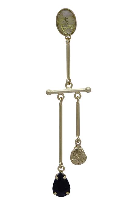 Masaya Jewellery_Gold Plated Asymmetric Linear Earrings_Online_at_Aza_Fashions