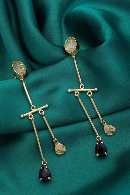 Buy_Masaya Jewellery_Gold Plated Asymmetric Linear Earrings_Online_at_Aza_Fashions