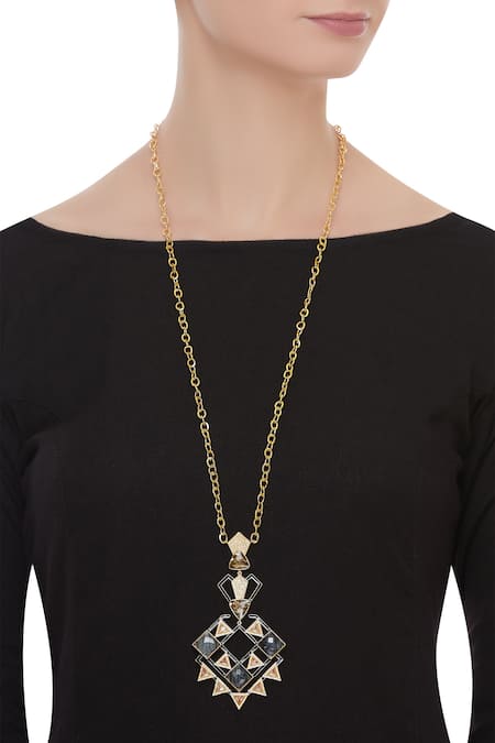 Shop Masaya Jewellery Black Geometric Pendant Necklace at Aza Fashions Shop_Masaya Jewellery_Black Geometric Pendant Necklace_at_Aza_Fashions
