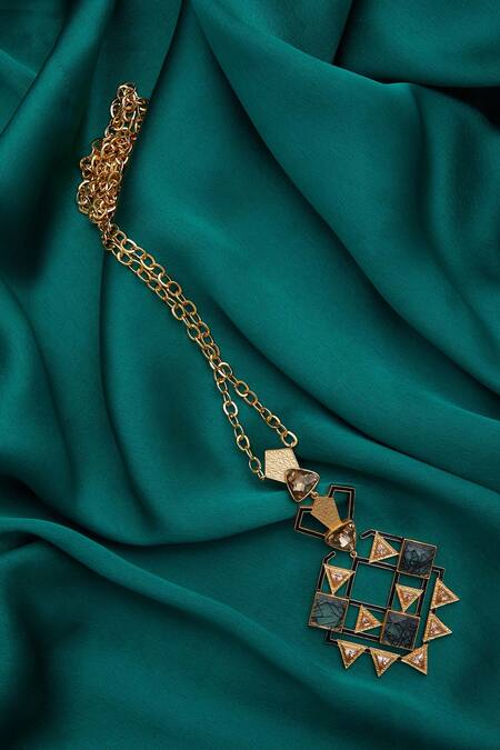 Masaya Jewellery Black Geometric Pendant Necklace Online at Aza Fashions Masaya Jewellery_Black Geometric Pendant Necklace_Online_at_Aza_Fashions