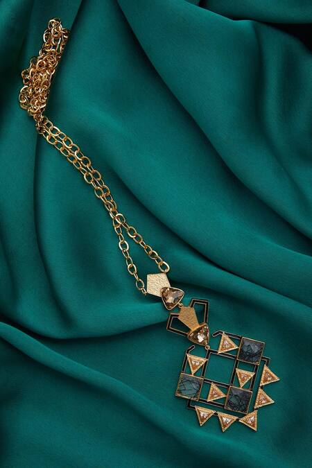 Buy Masaya Jewellery Black Geometric Pendant Necklace Online at Aza Fashions Buy_Masaya Jewellery_Black Geometric Pendant Necklace_Online_at_Aza_Fashions