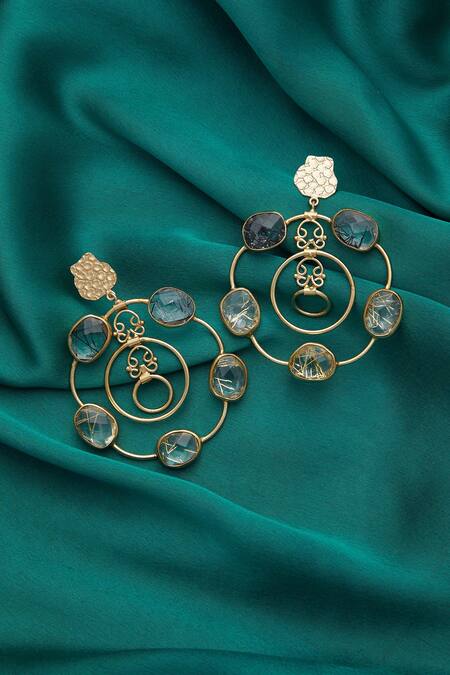 Buy_Masaya Jewellery_Gold Plated Semi Precious Stones Loop Earrings_Online_at_Aza_Fashions