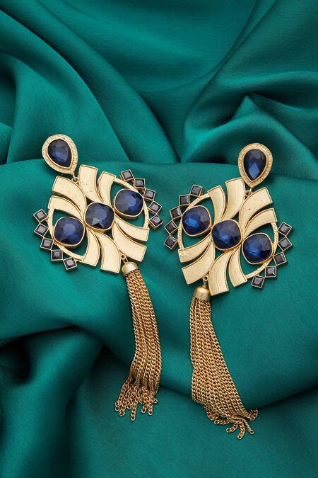 Buy Masaya Jewellery Blue Symmetric Tassel Earrings Online at Aza Fashions Buy_Masaya Jewellery_Blue Symmetric Tassel Earrings _Online_at_Aza_Fashions