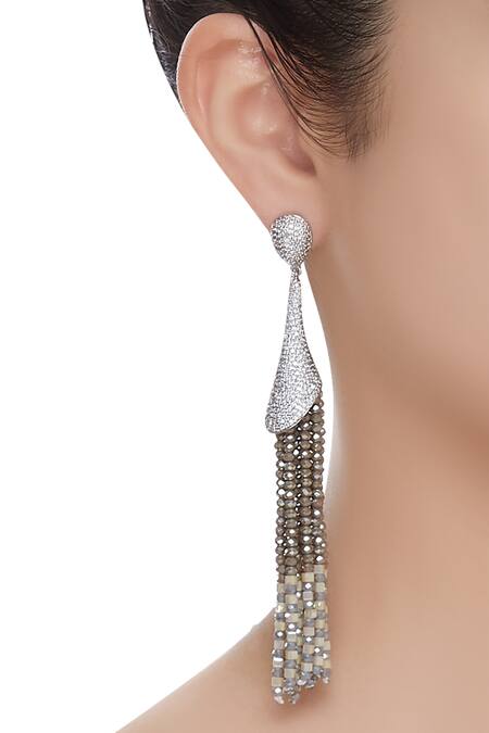 Shop_Hrisha_Multi Color Bead String Crystal Earrings_at_Aza_Fashions