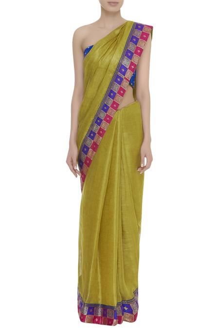 Buy_Anita Kanwal_Gold Saree With Unstitched Blouse_Online_at_Aza_Fashions