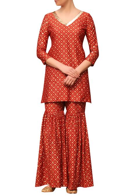 Seema Nanda_Red Printed Floral Kurta Sharara Set  _Online_at_Aza_Fashions