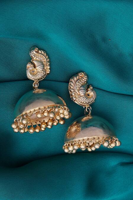 Buy Motifs By Surabhi Didwania Gold Plated Carved Peacock Head Jhumkas Online at Aza Fashions Buy_Motifs By Surabhi Didwania_Gold Plated Carved Peacock Head Jhumkas_Online_at_Aza_Fashions