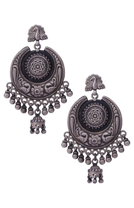 Motifs by Surabhi Didwania Silver Plated Peacock Head Chandbalis