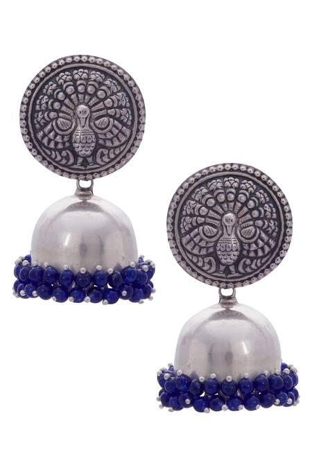 Motifs By Surabhi Didwania Silver Plated Carved Head Jhumkas