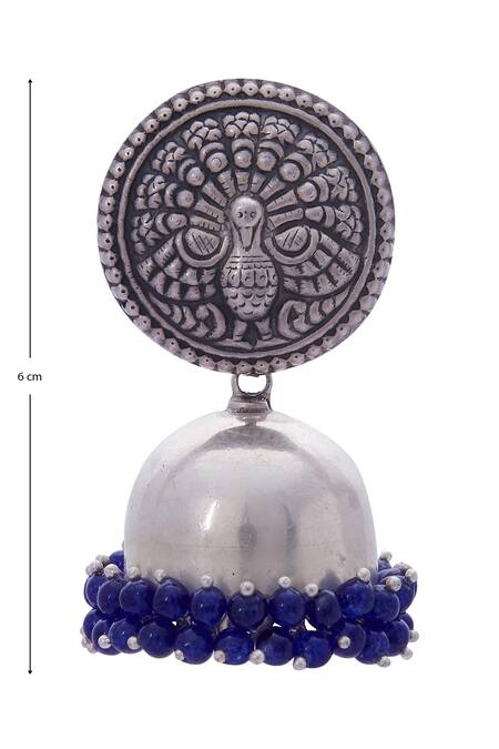 Shop_Motifs By Surabhi Didwania_Silver Plated Carved Head Jhumkas_Online_at_Aza_Fashions