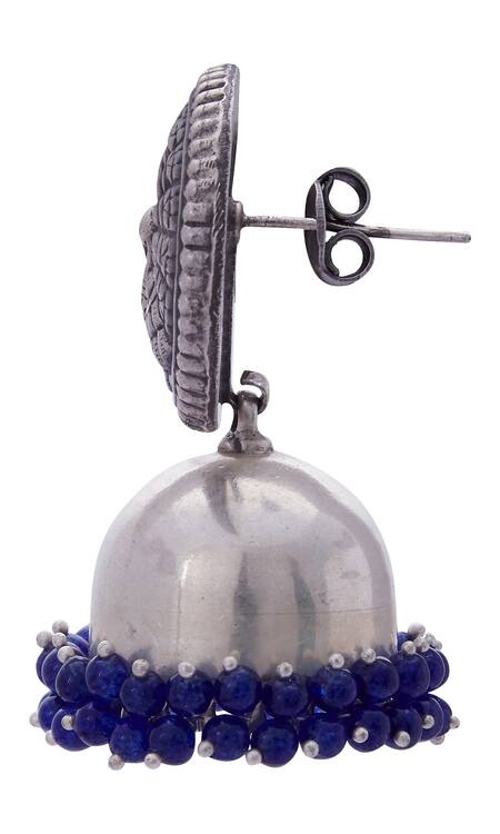 Motifs By Surabhi Didwania_Silver Plated Carved Head Jhumkas_at_Aza_Fashions