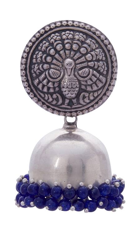 Motifs By Surabhi Didwania_Silver Plated Carved Head Jhumkas_Online_at_Aza_Fashions