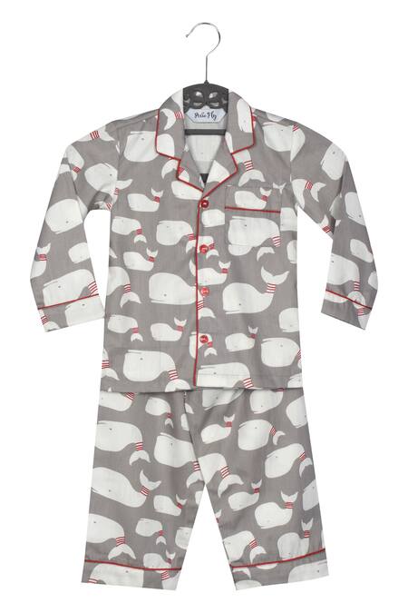 Shop Pixiefly Grey Whale Print Pyjama Set at Aza Fashions Shop_Pixiefly_Grey Whale Print Pyjama Set _at_Aza_Fashions