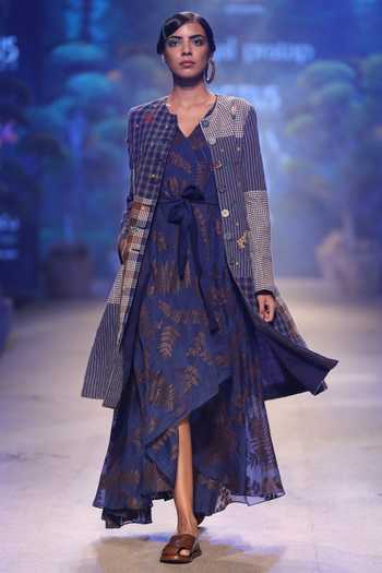 Buy Payal Pratap Blue Chanderi Embroidered Fern Notched Asymmetric Dress at Aza Fashions Buy_Payal Pratap_Blue Chanderi Embroidered Fern Notched Asymmetric Dress _at_Aza_Fashions