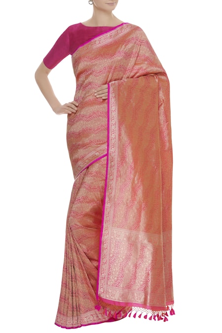 Ekaya Pink Handwoven Saree With Unstitched Blouse