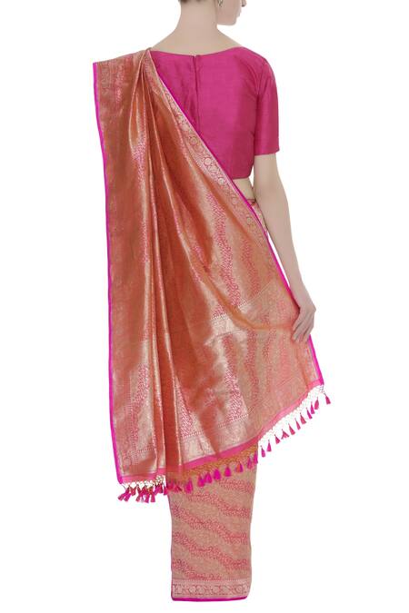 Shop_Ekaya Banaras_Pink Handwoven Saree With Unstitched Blouse_at_Aza_Fashions