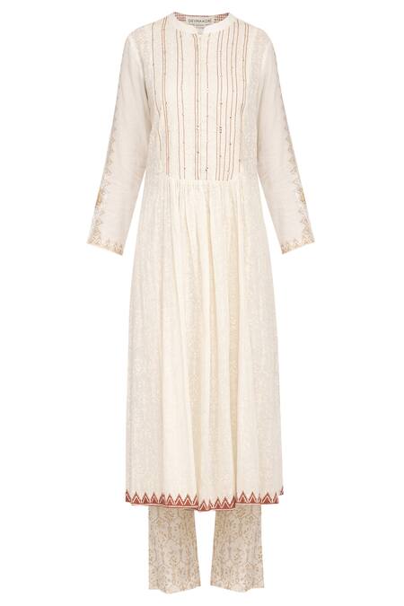 Devnaagri_Off White Block Printed Kurta Set_Online_at_Aza_Fashions