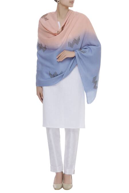 Richa Blue Cashmere Wool Hand Embroidered Shawl