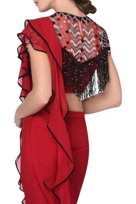 Shop_Mani Bhatia_Red Pre-pleated Saree With Blouse _Online_at_Aza_Fashions