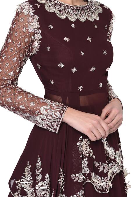Mani Bhatia Wine Embroidered Kurta Lehenga Set Online at Aza Fashions Mani Bhatia_Wine Embroidered Kurta Lehenga Set _Online_at_Aza_Fashions