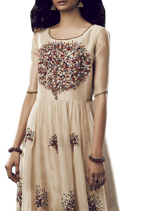 Shop_SHASHA GABA_Beige Round Bead Embroidered Tunic _at_Aza_Fashions