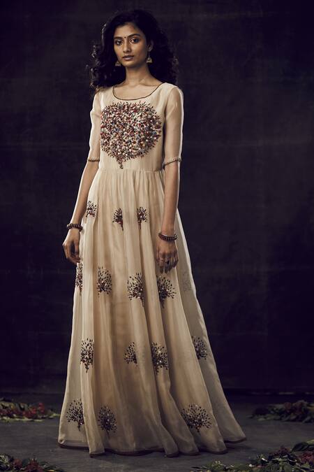 SHASHA GABA_Beige Round Bead Embroidered Tunic _Online_at_Aza_Fashions