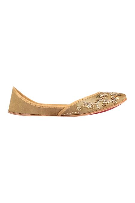 Shop_Coral Haze_Gold Zardozi-embroidered-juttis_Online_at_Aza_Fashions