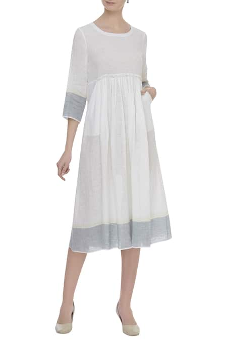 Eka White Linen Flared Dress