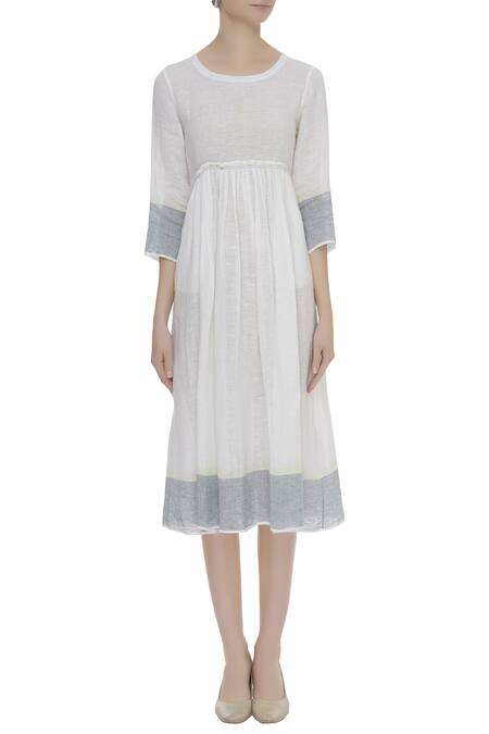 Shop_Eka_White Linen Flared Dress_Online_at_Aza_Fashions