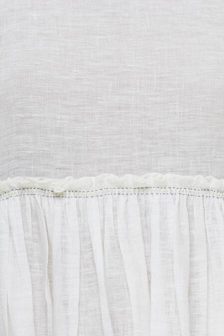 Eka_White Linen Flared Dress_at_Aza_Fashions