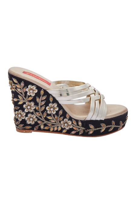 Buy Essemm Black Embroidered Criss Cross Wedge Sandals Online at Aza Fashions Buy_Essemm_Black Embroidered Criss Cross Wedge Sandals _Online_at_Aza_Fashions