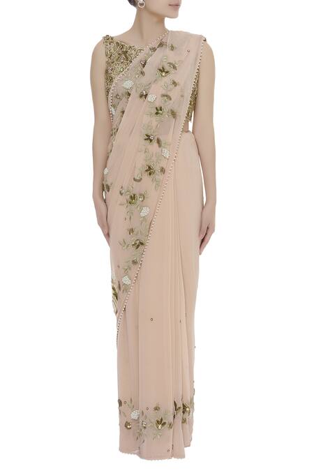 Varsha Wadhwa_Pink Embroidered Saree With Blouse_Online_at_Aza_Fashions