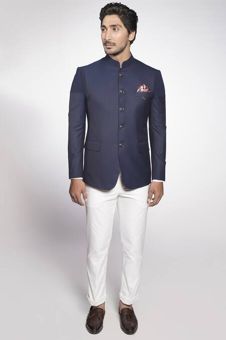 More Mischief_Blue Bandhgala Suit Set_Online_at_Aza_Fashions