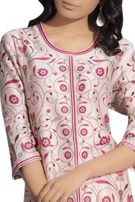 Buy_Ampm_Pink Chanderi Printed Tunic_Online_at_Aza_Fashions